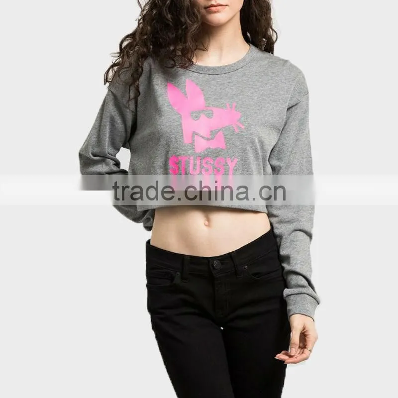 women wear cropped long sleeve crew neck sweater for ladies