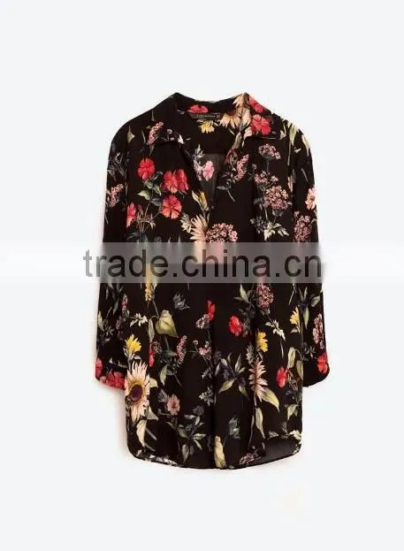 Runwaylover EY2327B 2017 Ladies Deep V-Neck Printed Blouse