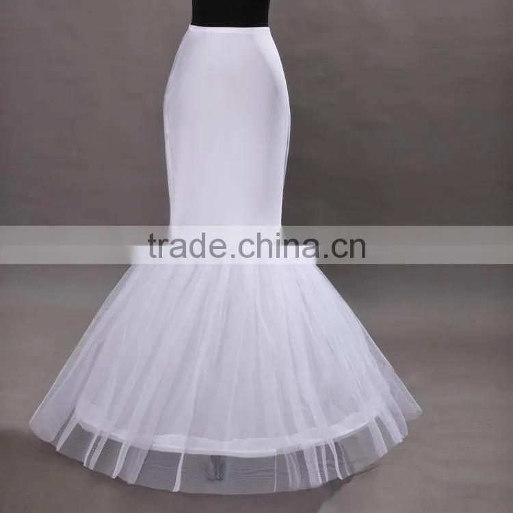 2015 In Stock White Wedding Bridal Mermaid Petticoat/slip 1 Hoop Bone Elastic Wedding bridal Dress Crinoline Trumpet Petticoats