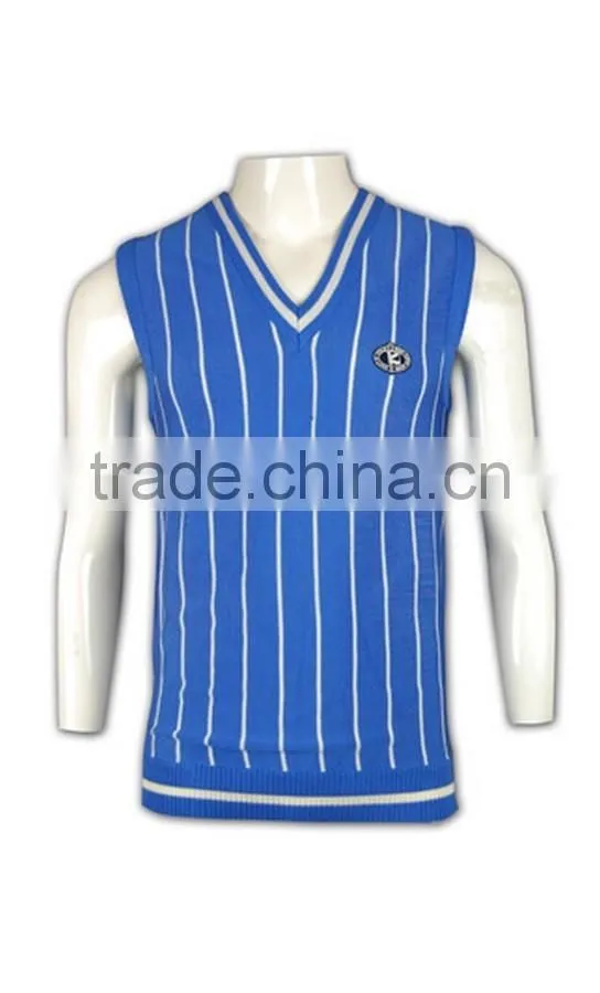 ISO9001/BSCI Manufature blue 100% cotton embroidery pattern knitted vests