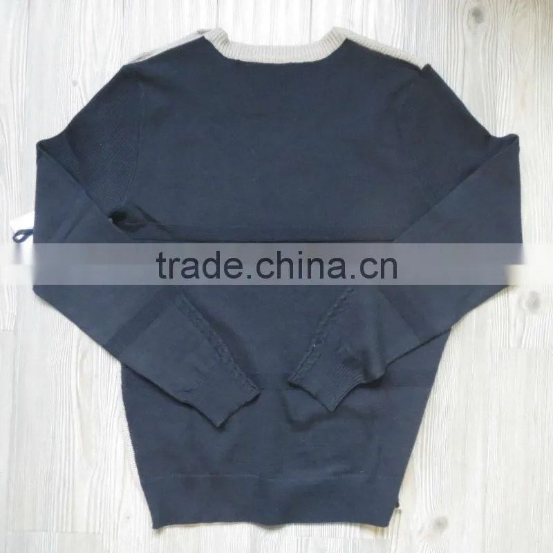 Grey/Dark blue color combine shoulder button design sweater men