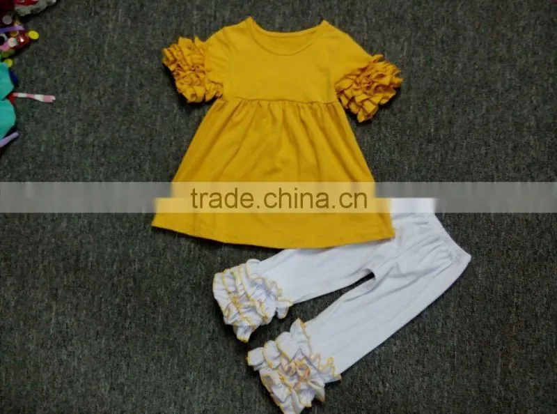 2017 spring baby girls outfit yellow top and icing pants kids clothing western girls outfit