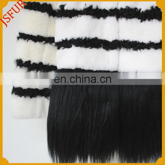 2015 newest striped winter coat natural fur round collar rabbit fur coat