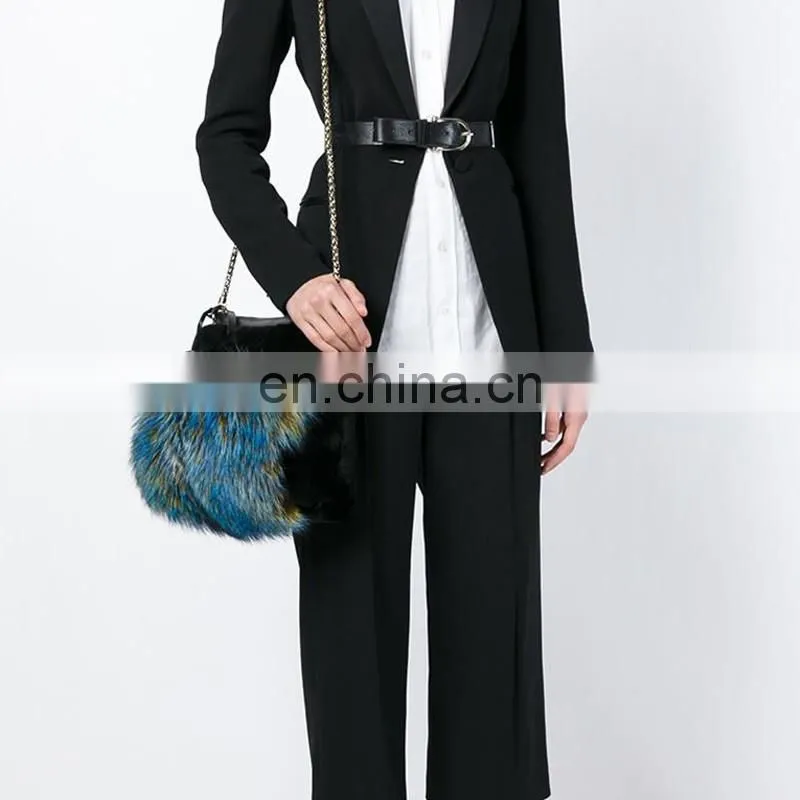 Classy Ladies Colorful Fox and Black Rabbit Fur Shoulder Bag