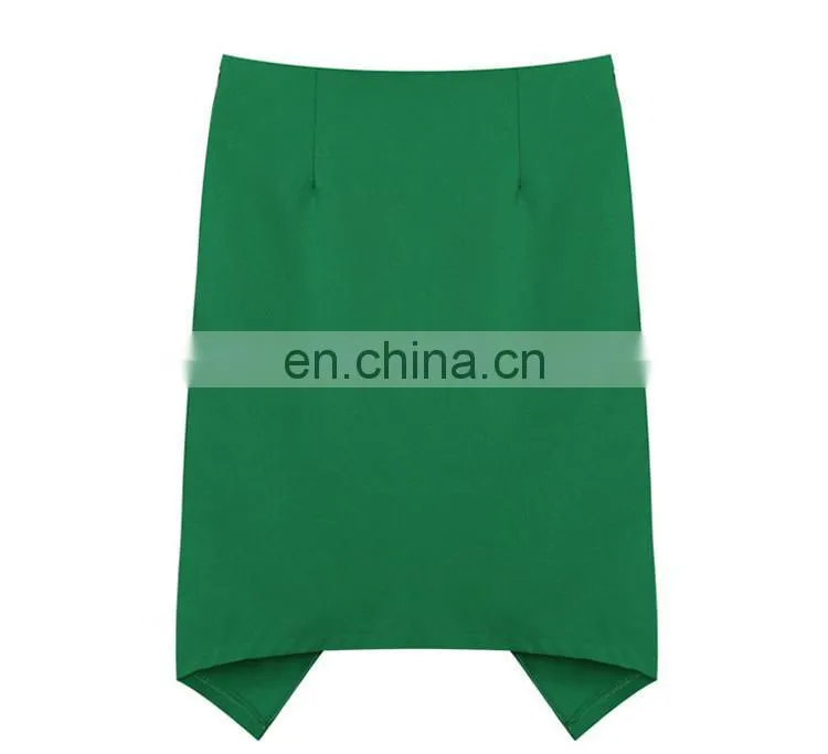 High quality fashion high waisted plain woven fabric lady pencil skirt