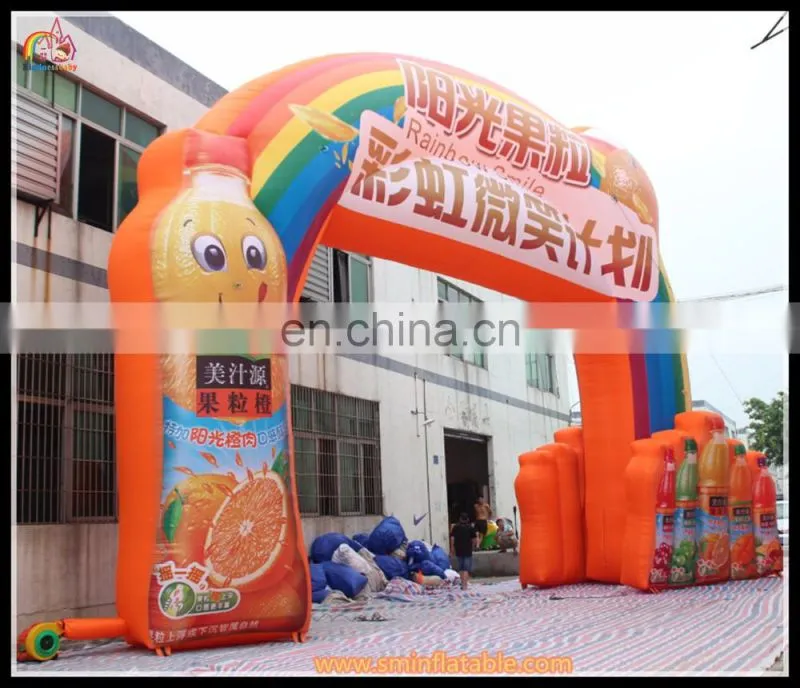 Inflatable juice bottle arch,inflatable arch with rainbow&juice bottle for advertising