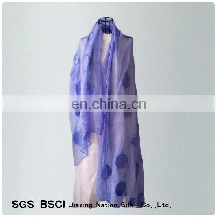 Women blue silk georgette embroidered long scarf