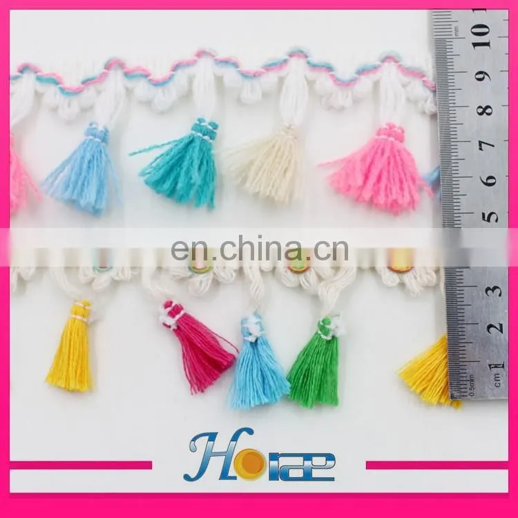 4.5cm width cotton mixed color tassel fringe lace trim for garment