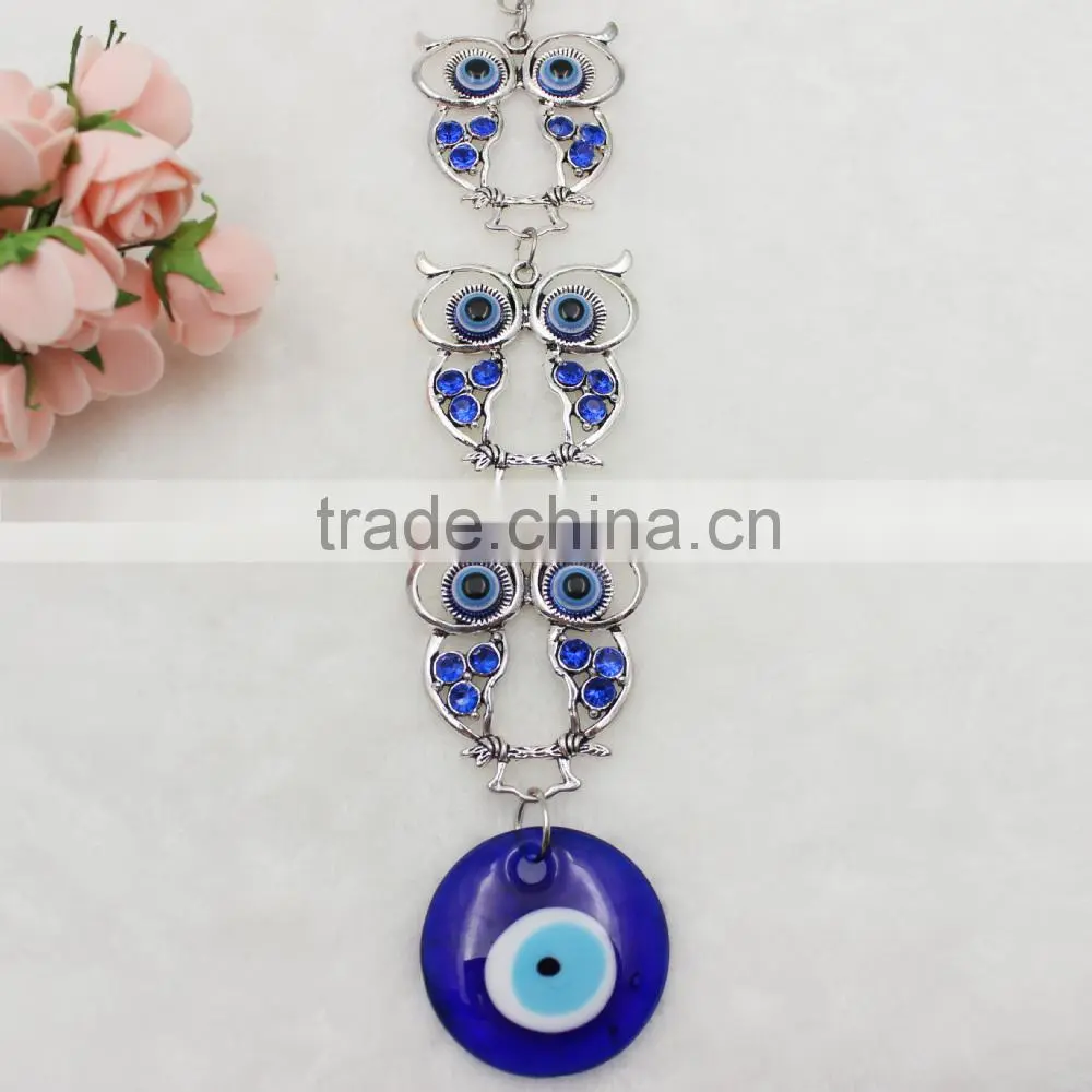 Islamic Owl Pendant Car Hanging With Glass Blue Evil Eye Beads