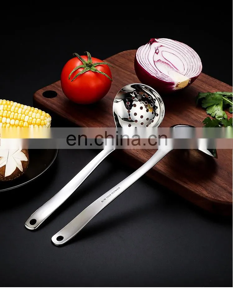 7 Inch Long Handle Stainless Steel Hanging Hot Pot Scoop Kitchen Cooking Spoon Soup Ladle Colander Spoon