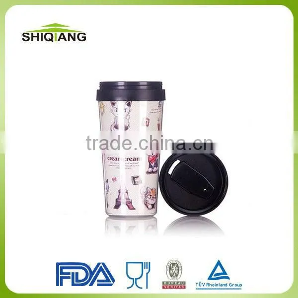 14oz good sell picture insert promotional plastic DIY coffee thermal mugs