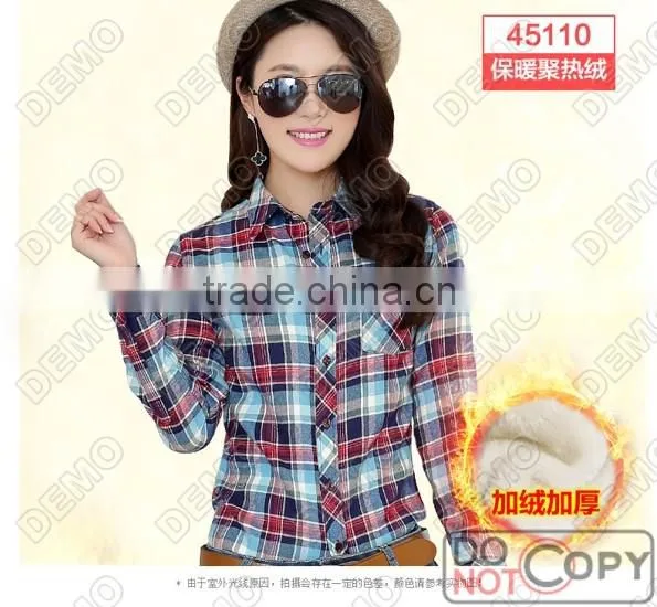 Fashion Casual yarn-dyed plaid long-sleeve Ladies' shirt