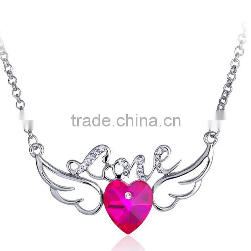 Fashion simple crystal heart pendant silver necklace beautiful women's jewelry