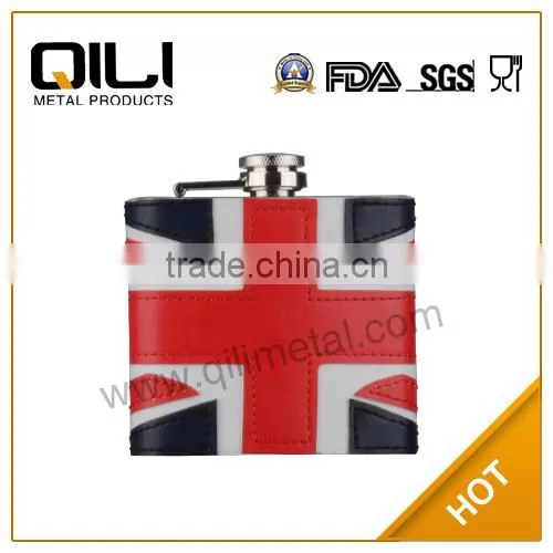 Embossing on leather hip flask vacuum flask Milan flag Flask