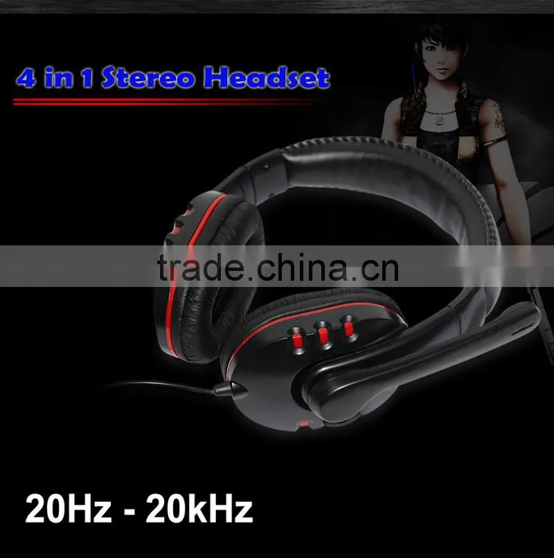 High quality fatory price video game accessory 4in 1wired headset with MIC for PS4/XBOX360/PS3/PC