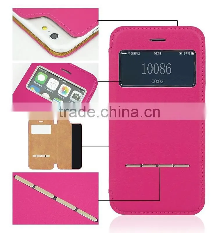 Guangzhou wholesale price Fashionable Foldable Stand card holder Mobile Phone Leather Case For iPhone 6plus