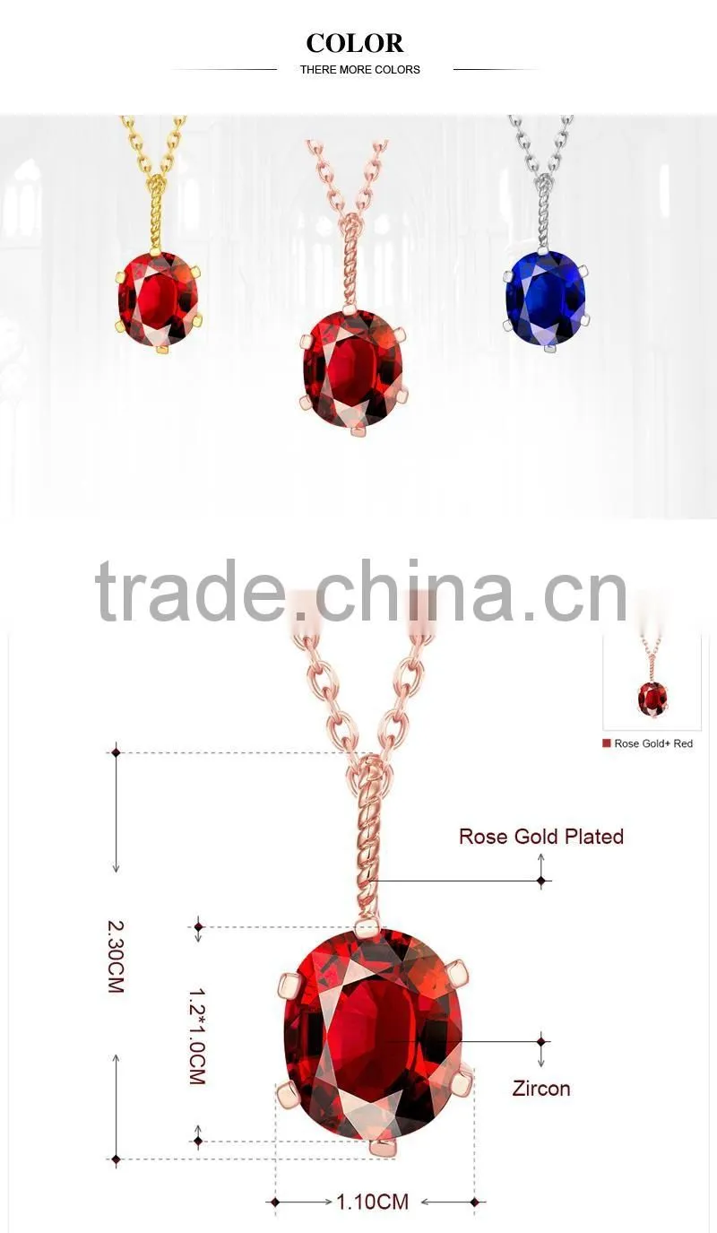 new design women necklace 2016,rose gold chain necklace red zircon