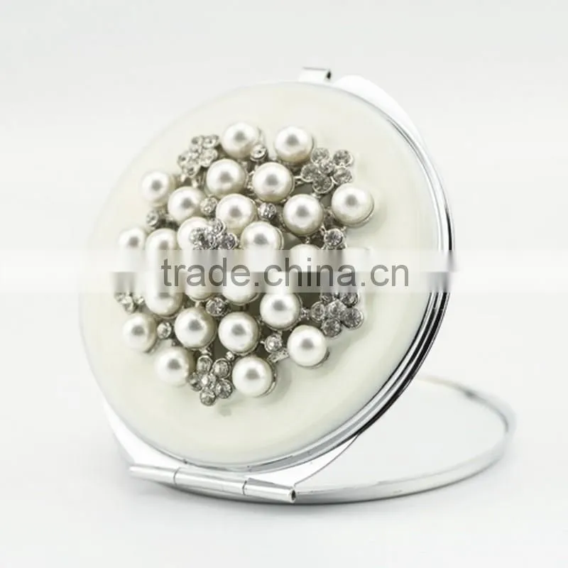 Mother of Pearl Black Compact Cosmetic Makeup Round Handbag Purse Pocket Mirror