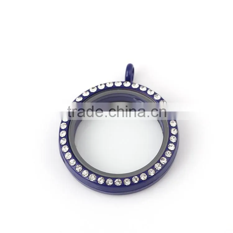 Colorful Circle Round Floating Locket Charm with Rhinestone