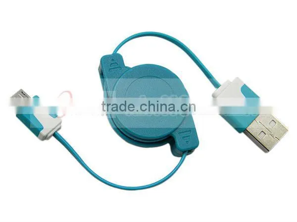 Retractable Dual Color USB Data Noodle Cable For Micro 5 Pin