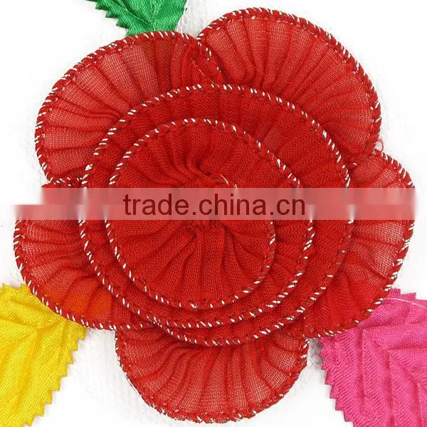 Vintage wholesale custom full colour chiffon flower applique embellishment for girls clothing SDYX011