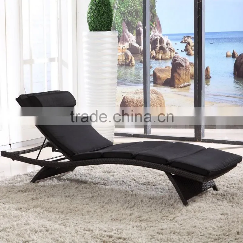 Space Saving Folding Legs Black Brown PE Rattan Wicker Outdoor Patio Pool Chaise Lounge Chair