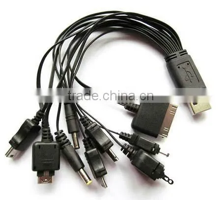 cheap customized pantone color multiple USB port charging cable, 10 in 1 multiple charging cable for smartphone