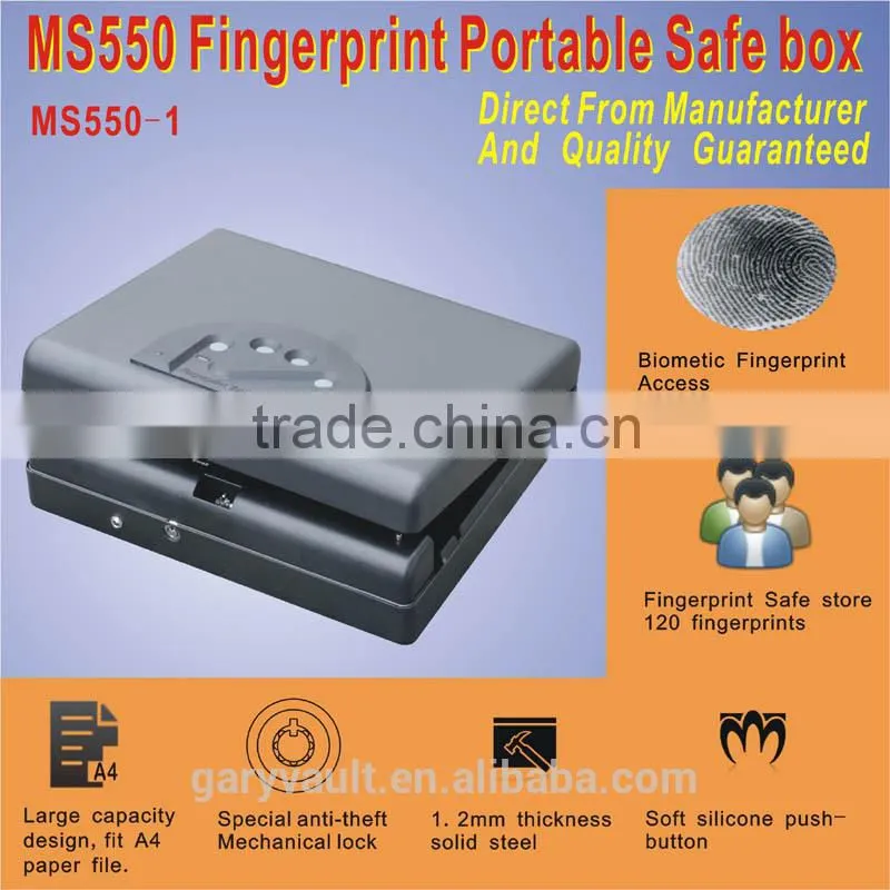 Wholesale- MS550 Micro Vault Biometric Fingerprint Car Handgun Pistol A4 Office document Security Storage Portabe Steel Safe Box