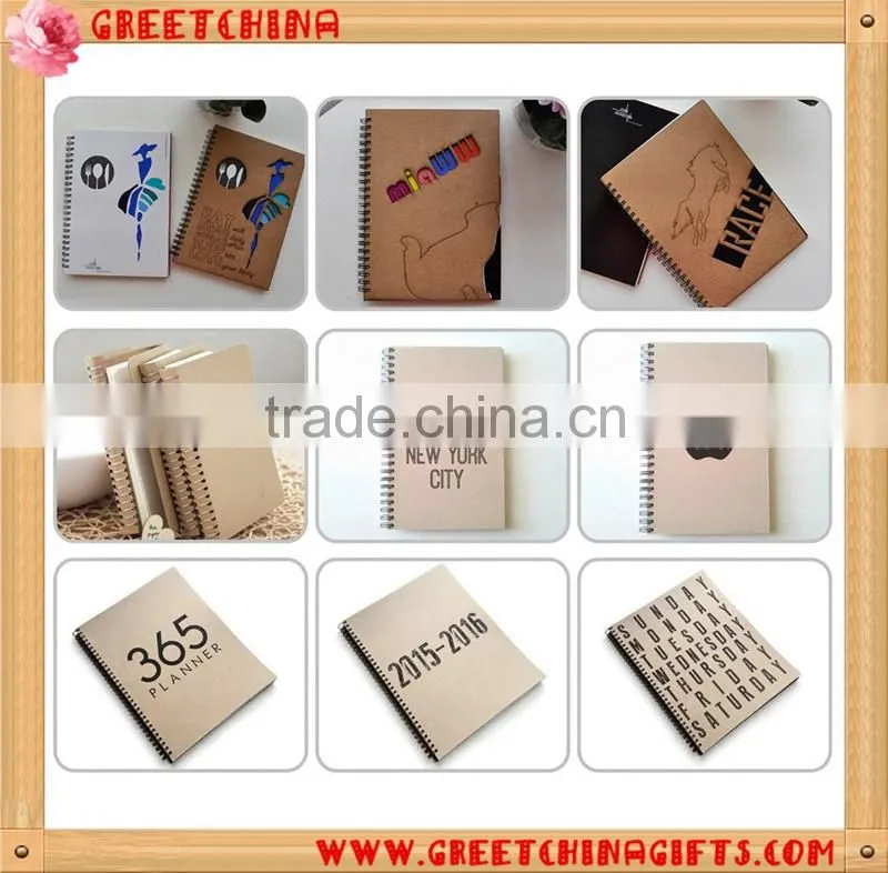 Cheap spiral kraft paper notebook with pen