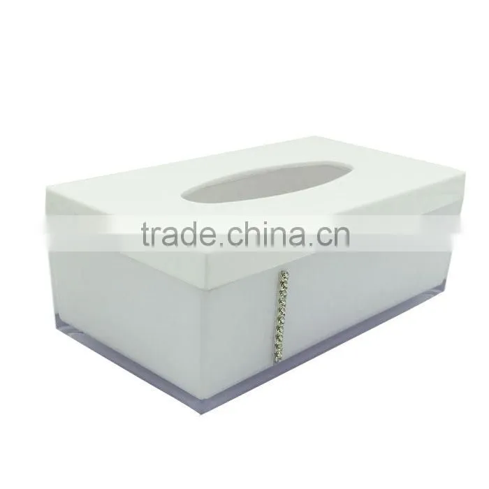Rectangle colored plastic translucent tissue box cover with diamond inlaid