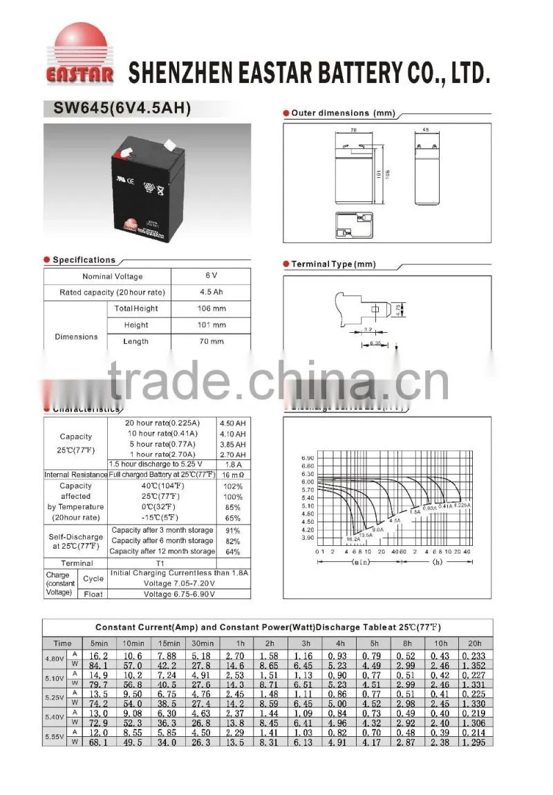 6v 4ah rechargeable lead acid battery