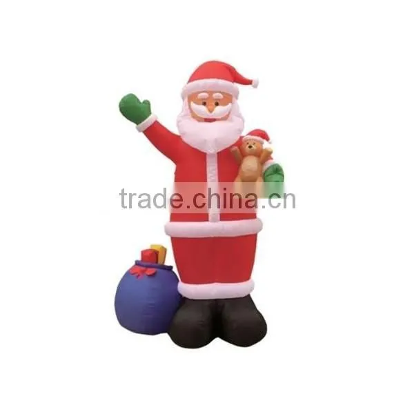 outdoor standing inflatable Santa Claus holding bear X-mas inflatable standing Santa Claus with gift bag