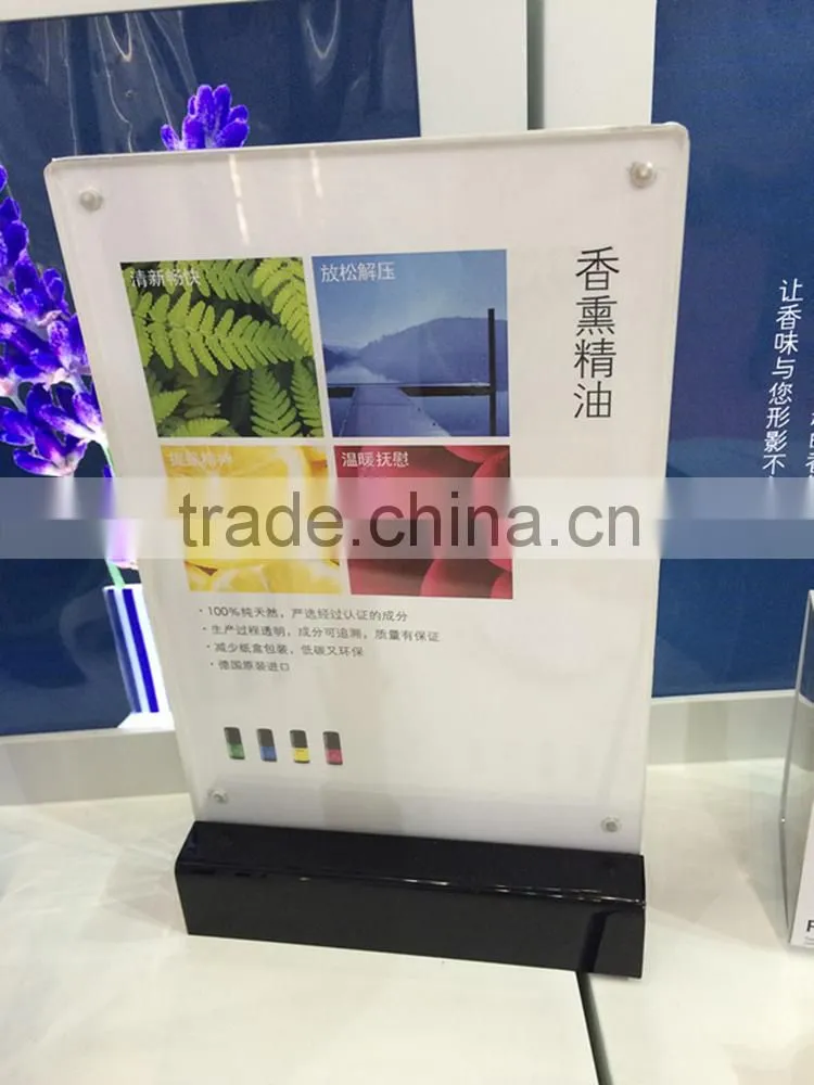 Custom clear acrylic restaurant table menu holder with printing black base