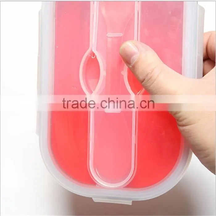 Lunch Box with lid and Spork, Collapsible, BPA Free, Small silicone collapsible lunch box