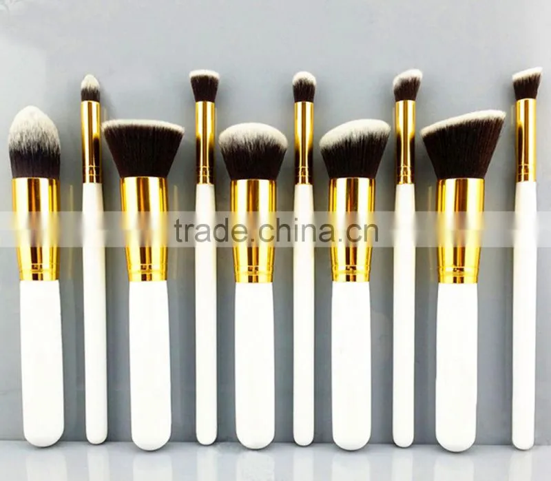 10Pcs Posh Brush Set white Wooden Handle Brush For Makeup