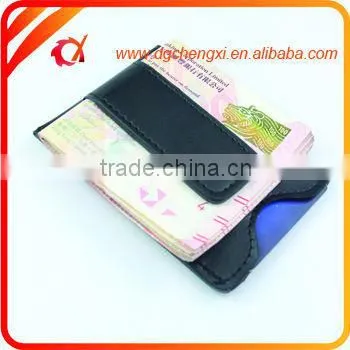 Promotional credit card holder PU money clip Functional PU leather stainless steel money clip