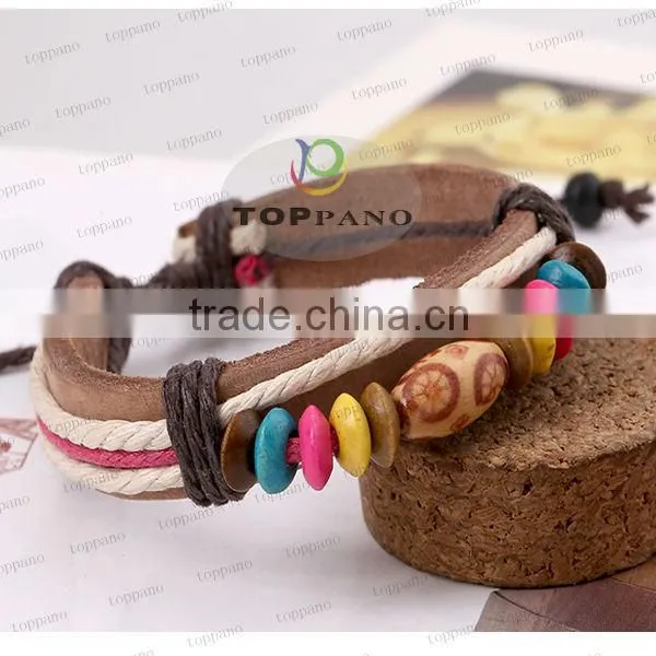 new product hot sale bead leather bracelet jewelry adjustable leather bracelet