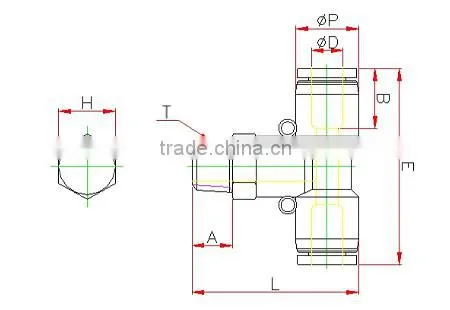 PB Pneumatic Threaded Three Way Pipe Fitting/PlasticTube Fitting