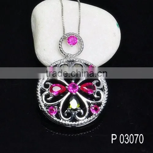 925 silver jewellery pendant necklaces with factory price/glass pendant jewelry ruby