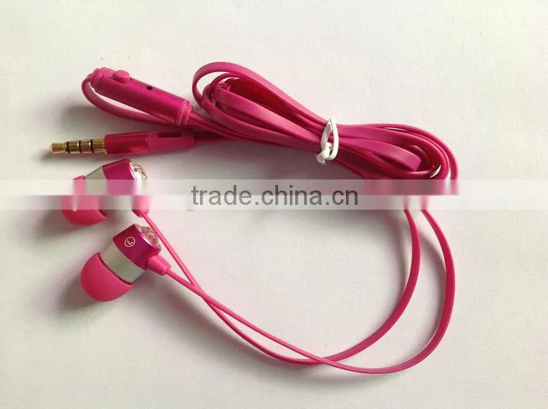 High quality diamond earphone new crystal earphone flat cable design earphone