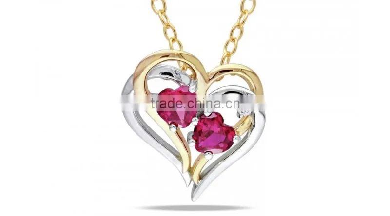rhodium vermeil CZ pink color devils heart necklace 925 silver