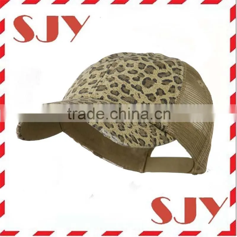 Low Profile Canvas Leopard Printed Mesh Trucker Cap