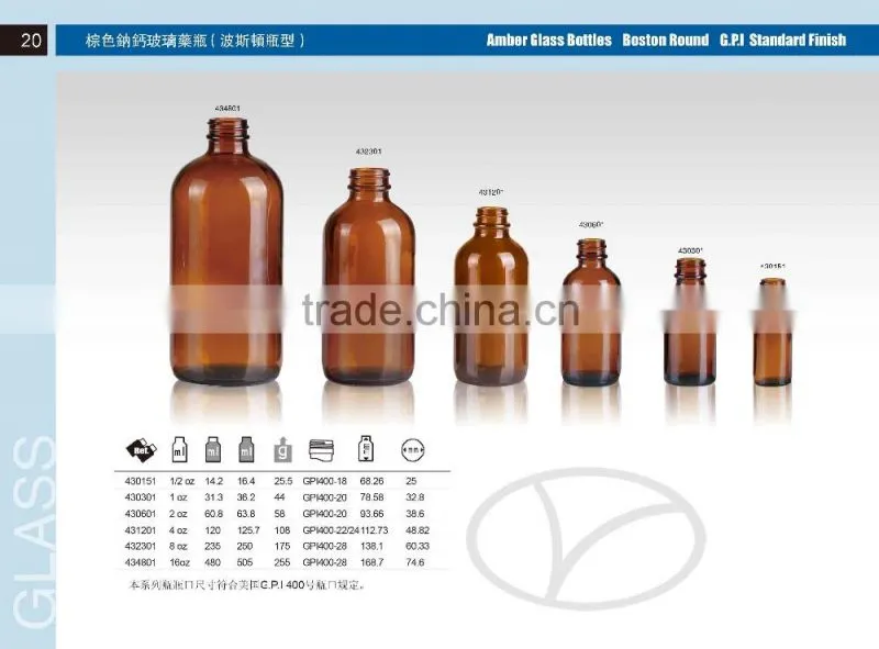 Amber Glass Bottle Boston Round