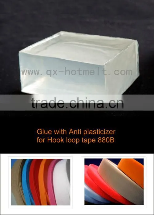 Anti plasticizer adhesive for hook and loop tapes
