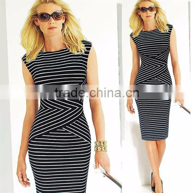 Casual Wear Women Dress Sleeveless Dress Elegant Black And White Striped