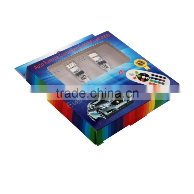 Newest products remote controlled colorful led auto lamp 2pcs T10 car led 5050 rgb bulb