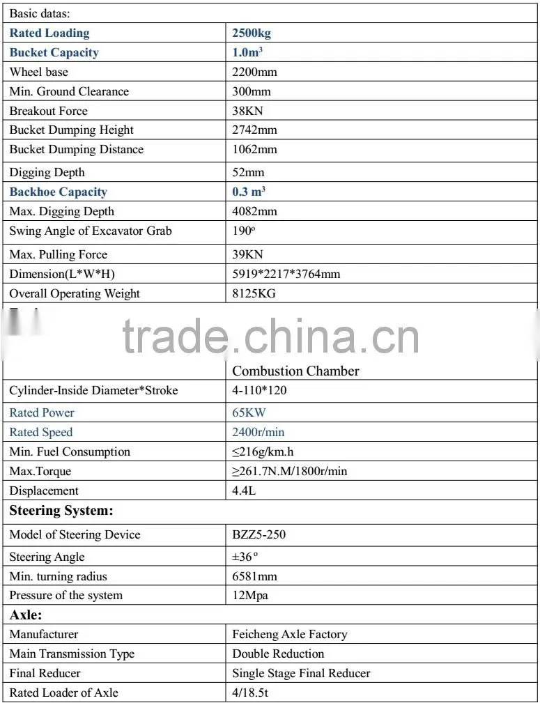 Professional Supplier Backhoe Loader For Oversea Market