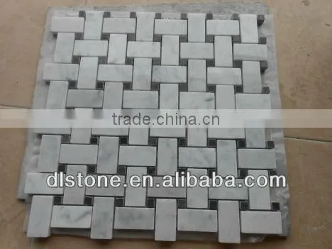Bianco Carrara White Marble Mosaic Tile 12x12 Basketweave black dot price