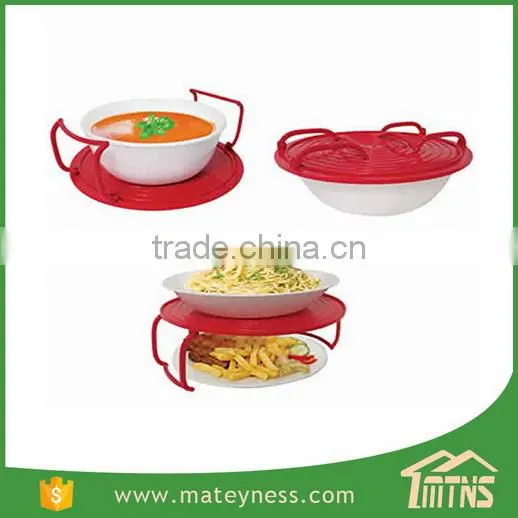 Plate Stacker Lid & Tray Multi-Tasking Kitchen 3 In1 Microwave Tray
