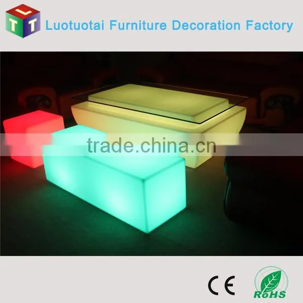 Manufacturer L120*W40*H40CM long stool PE chair with remote control 16 mix changeable colors